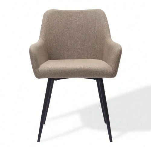 Classic Dining Chairs With Wide Seat, High Armrests & Metal Legs | 2-Piece Comfort Set - Khaki - View 1