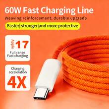USB-C Fast Charging Cable Compatible With IPhone 17/16/15, USB-C To Type-C Charging & Data Cable (3.3/6.6/10ft Nylon Braided) For Indoor/Outdoor/Travel And Car, Fast Charging Compatible With Iphone 17/16/15/Pro/Pro Max, Android Phones - Burnt Orange - View 2