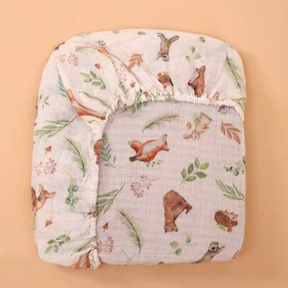 1pc Oeko-Tex Certified Printed Baby Crib All-Season Fitted Sheet, Soft Breathable Comfortable For Cradle Crib Or Rectangular Mattress