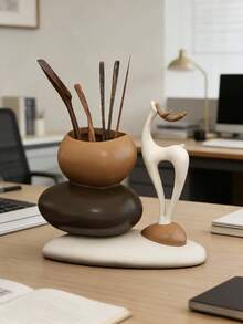 可爱领结笔筒，创意桌面笔筒，铅笔文具收纳盒，桌面配件收纳盒，教室收纳工具，返校用品，家庭办公室桌面装饰，多功能笔筒支架 - 彩色 - 查看 7