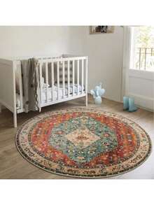 1 pièce Tapis de salon rond exotique, couverture de canapé style turc, tapis de table basse, taille multiple pour cuisine/chambre/salon, tapis décoratif de style chinois coloré haut de gamme, imprimé et lavable (Faire attention à la couleur de la bordure) - Multicolore - Voir 23