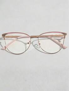 1副镶钻金属猫眼时尚无度数眼镜 - 淺粉色 - 查看 2
