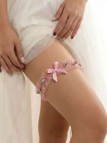 洛丽塔性感蝴蝶结蕾丝大腿吊袜带朋克铆钉大腿环腿带配饰 - 彩色 - 查看 15