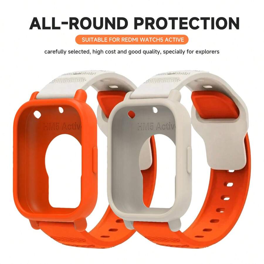 适用于 Redmi Watch 5 Active 的硅胶表壳+表带，硅胶运动腕带表带带盖，适用于 Redmi Watch 5 Active 手表表带