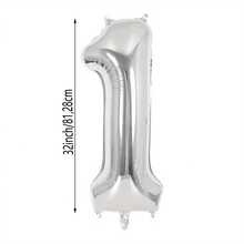 1 pieza Globo de metal de 32 pulgadas de estilo delgado con dígitos de aluminio de color, decoración para fiesta de boda y cumpleaños - Plateado - Ver 3
