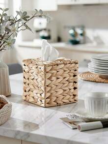 Cubierta de caja de pañuelos tejida a mano con textura natural, dispensador de papel de pañuelos de estilo minimalista, caja de pañuelos cuadrada gruesa y duradera, adecuada para la mesa del comedor, la encimera de la cocina, el armario del baño, regalo del Día de la Madre, útiles escolares, decoración del hogar, artículos esenciales para cruceros, organización del hogar, decoración del hogar para el verano, accesorios de baño, suministros de cocina - Multicolor - Ver 2