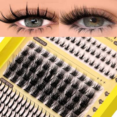 GROINNJEYA 13排仙女单根假睫毛混合装，长度5-20mm，3种款式混合托盘，5D超长假睫毛，奢华轻盈的睫毛簇，可重复使用，防水假睫毛簇，单簇睫毛，可用于延长，交叉式睫毛，适合约会和度假，打造您的专属妆容