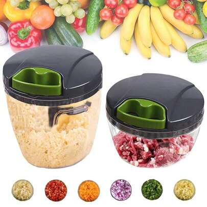 Máy xay thịt, thái lát, gọt vỏ, ép tỏi, xay rau củ, băm ớt và hành tây bằng tay, dung tích 600/1000ml, dụng cụ nấu ăn đa năng, thích hợp cho gia đình và xe RV.