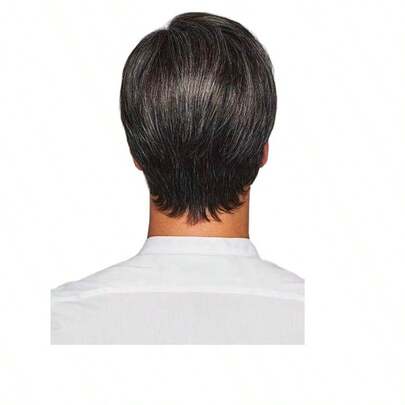 8英寸黑白渐变短假发，带刘海，合成纤维材质，蓬松饱满，适合派对和日常佩戴