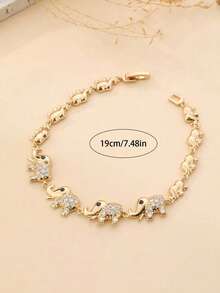 1pc Minimalist Fashionable Gold-Plated Copper Mother & Child Elephant Bracelet, Suitable For Women's Daily Wear - Yellow Gold - View 6