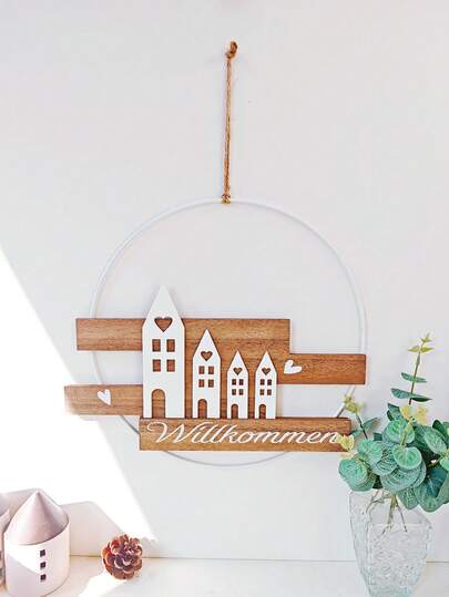1pc German "Willkommen" Letter Iron & Wood Door Sign Decor, Artistic Home Decoration Suitable For Entrance, Hallway, Living Room, Bedroom, Room Door, Also Applicable For Hotels, Restaurants, Cafes