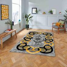 Tapis de couloir et tapis de zone imprimés numériquement, antidérapants et lavables avec motif encadré | Styles modernes, scandinaves, bohèmes et classiques | 100% polyester | FABRIQUÉ EN TURQUIE - Jaune citron - Voir 3