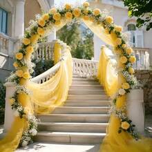 1pc 393 Inch Yellow Sheer Voile Curtain Fabric, Long Solid Color Sheer Curtain, Multipurpose Party Backdrop, Suitable For Wedding Arch, Home Decor, Wedding Arch Backdrop, Baby Shower Decor, Purple Arch Fabric, Home Decor, Birthday Wedding Party - View 10