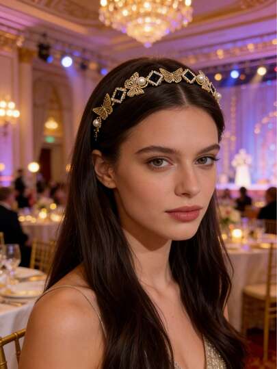 1pc Vintage Elegant Pearl & Rhinestone Headband, Suitable For Daily Wear, Parties, Festivals, Gift