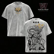 Mahoraga JJK Anime Graphic Tee, Vintage Washed Oversized Dark Anime Streetwear T-Shirt, Soft Cotton Unisex Apparel, Gift For  FansHX0002summer Outfits For Women - 灰色 - 查看 1