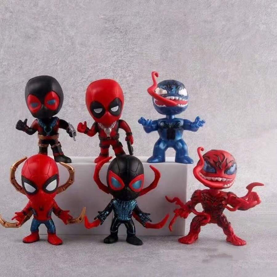 6pcs Marvel , Spider-Man, Cute Figurine Blind Box, Avengers Collectible Toys, Durable Desk Decor, Claw Machine, Cake Topper, Creative Gift, Funny Collectibles, Adorable Designs, Versatile For Home & Office - Multicolor - View 1