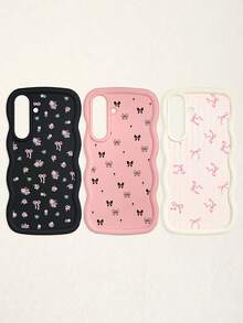 Black White Pink Bowknot Fashion Phone Cases 3pcs Dopamine Themed Wavy Edge Bowknot Pattern Phone Cases Compatible With IPhone & Galaxy Phones Spring Gift - Multicolor - View 57