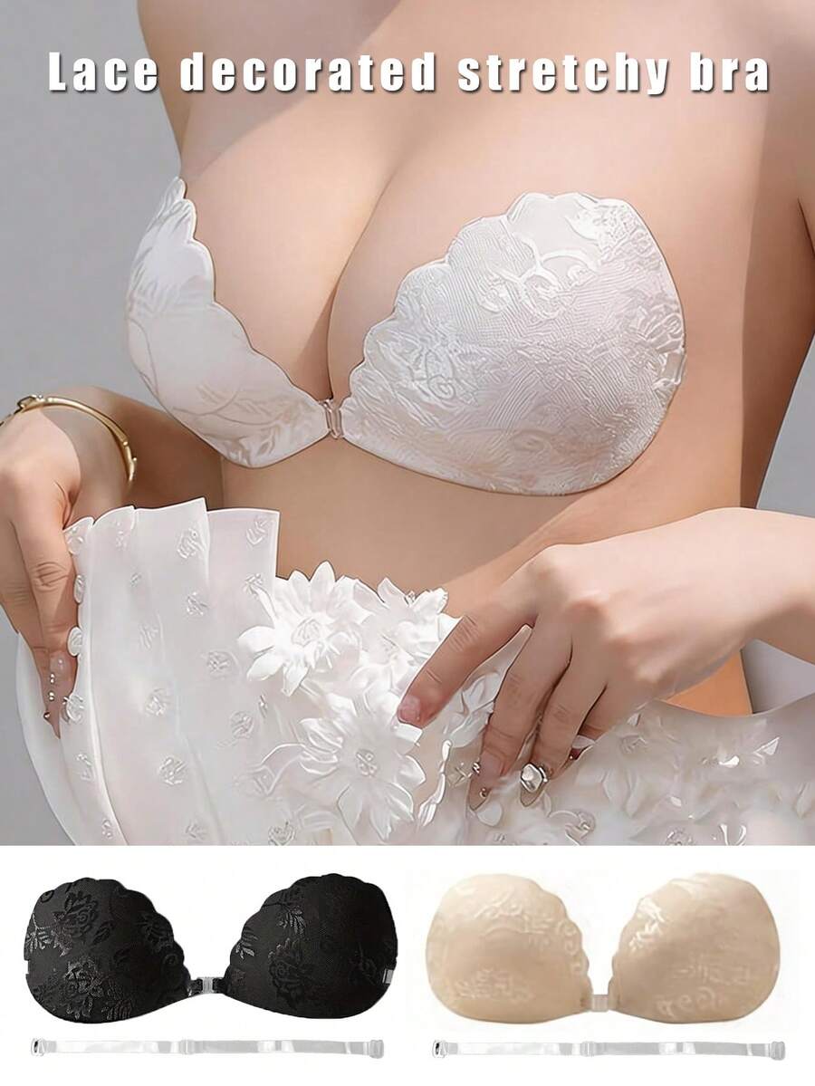 1片装可重复使用蕾丝前扣式乳贴 - 隐形防滑乳贴,带可调节肩带,舒适贴合 - 无钢圈,不透明,针织面料,女士内衣配饰 - 彩色 - 查看 1