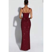 Elegant And Fashionable Women's Clothing With A Socialite Style, Slim Fit, Hip Hugging, Imitation Handmade Iridescent Sequin Suspender Dress For Women - Màu đỏ sẫm - Xem 5