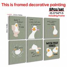 6pcs/Set Funny Silly Duck Bathroom Canvas Mural - Humorous Hand Washing And Rinsing Room Posters, Optional Frame Home Decoration, Room Decoration Aesthetics And Wall Decoration - 6PCS - View 12