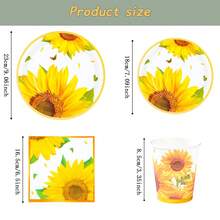 Sunflower Gold Rim Disposable Tableware Set, 7/9 Inch Party Plates, Disposable Paper Plates, Cups, Napkins, Suitable For Holidays, Weddings, Engagements, Birthdays, Parties, Celebrations - Multicolor - View 1