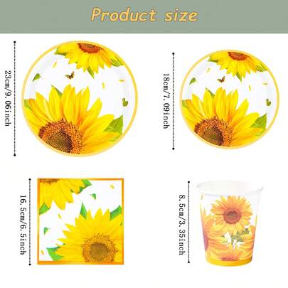 Sunflower Gold Rim Disposable Tableware Set, 7/9 Inch Party Plates, Disposable Paper Plates, Cups, Napkins, Suitable For Holidays, Weddings, Engagements, Birthdays, Parties, Celebrations