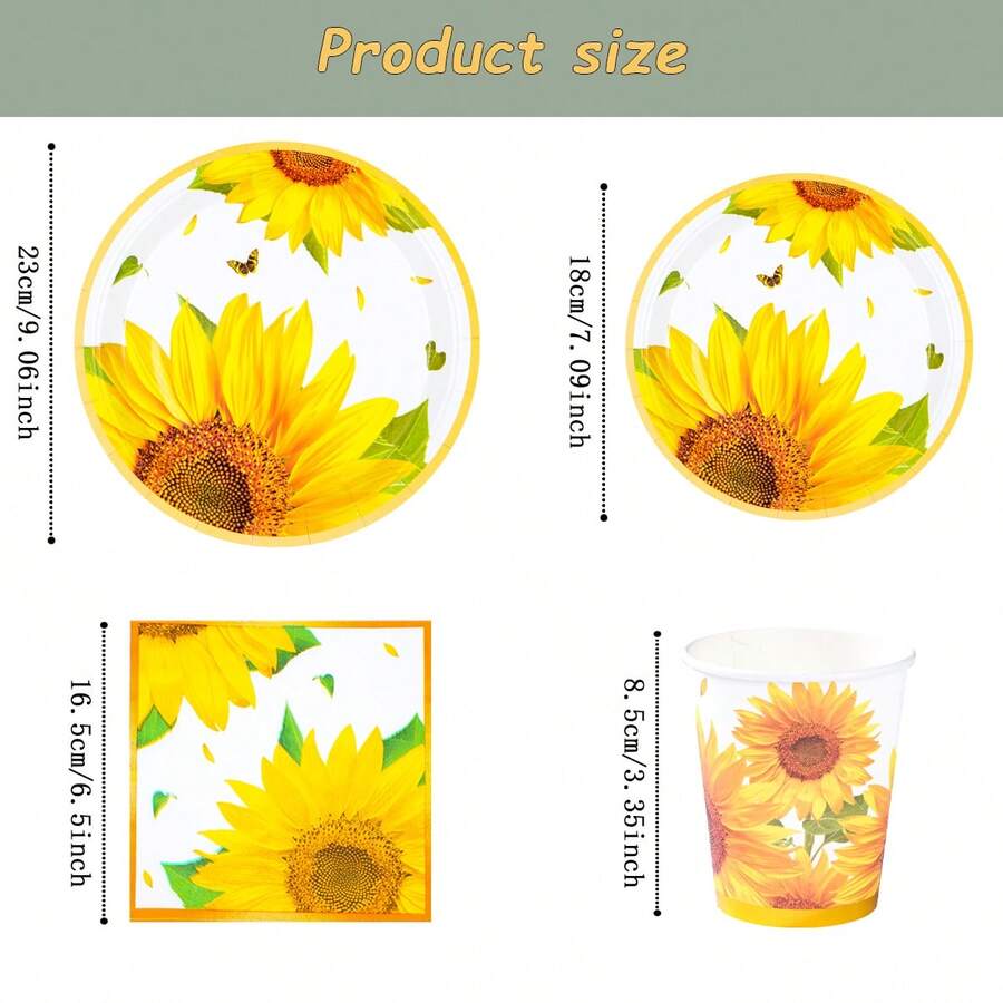 Sunflower Gold Rim Disposable Tableware Set, 7/9 Inch Party Plates, Disposable Paper Plates, Cups, Napkins, Suitable For Holidays, Weddings, Engagements, Birthdays, Parties, Celebrations - Multicolor - View 1