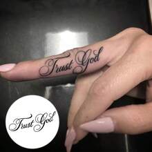Semi-Permanent Herbal Juice Tattoo, Rose Flower With English Text "Trust God", Meaning "Believe In God/Faith In The Divine", 7-14 Days Waterproof Non-Reflective Tattoo Sticker For Hand, Arm, Body - Black - View 8