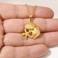 1pc Minimalist Fashionable 304 Stainless Steel Electroplated High-Quality Ocean Animal Pendant Necklace, Gold/Silver Color, Suitable For Women's Daily Wear, Comes With 1.6mm Thick Chain With Seashell & Starfish Decor - S424 - View 4