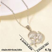1pc Minimalist Fashionable 304 Stainless Steel Electroplated High-Quality Ocean Animal Pendant Necklace, Gold/Silver Color, Suitable For Women's Daily Wear, Comes With 1.6mm Thick Chain With Seashell & Starfish Decor - S424 - View 18