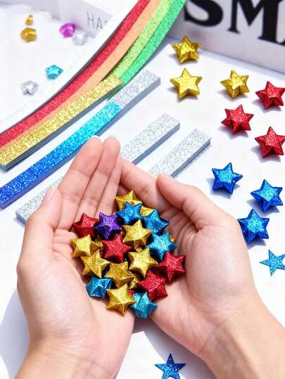 Những ngôi sao origami lấp lánh, dải sao lấp lánh, giấy sao may mắn nhiều màu sắc, vật liệu thủ công hình ngôi sao năm cánh phù hợp cho trẻ em, giấy sao lấp lánh - cũng thích hợp làm quà tặng cho các cặp đôi hoặc trang trí đám cưới.