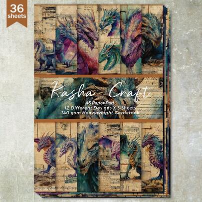 36 Sheets A5 Vintage Newspaper, Music Score, Dragon Background Scrapbooking Paper, Suitable For Bullet Journal, Collage, Greeting Cards, Scrapbooks And Crafts