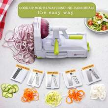 10-Blade Vegetable Spiralizer: Zucchini Spiral Slicer & Veggie Noodle Maker, Japanese Steel Blades, Catch Container, Strong Suction Cup, Blade Caddy, 4 EBooks| Low Carb, Vegan, Gluten-Free - 白色(5 片刀片) - 查看 7