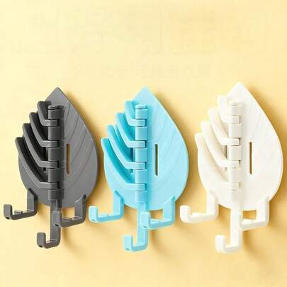 1pc/3pcs Leaf-Shaped Wall Hooks, Waterproof Removable Adhesive Hooks For Bathroom And Kitchen, Suitable For Tile And Glass Walls, Practical Storage Hooks