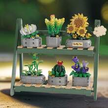 6-In-1 Planter Building Blocks, 873pcs Succulent Plants With Display Rack, Fun DIY Brick Toy, Desktop Decor, Gift Set For Halloween/Christmas/Valentine's Day/Birthday - Multicolor - View 5