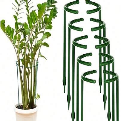 4pcs Plastic Semi-Circle Cage Flower Pot Trellis, Green Plastic Plant Cage And Support, Garden Flower Rack, Planter Stands, For Climbing Vines, Crab Claw Orchids, Pothos - Anti-Fall Leaf Protection, Plastic Orchid And Sunflower Support Rods, Suitable For Supporting Small Potted Plants, Flowers, Vegetables, Indoor Plants And Garden Flowers