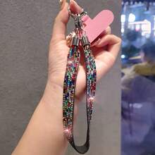 1条宽版水晶水钻腕带，奢华时尚挂绳，独特个性化高端手机挂饰，防丢钥匙链 - 彩色 - 查看 12