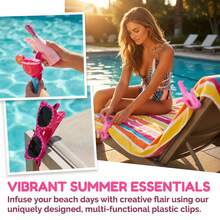 4 Pcs Beach Towel Clips For Beach Chairs, Flamingo Shape Beach Towel Holders, Clothes Pins, Decorative Beach Clips, Colorful Towel Clips, Tablecloth Clips, Ideal For Cruise, Patio, Beach, Pool And Home Use - Multicolor - View 4