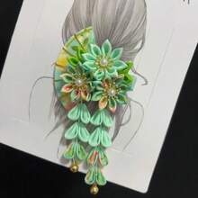 Japanese Kimono Headwear Ancient Style Handmade Flower Hair Clip Cloth Sweet Tassel Flower Hairpin - A7 - 查看 5