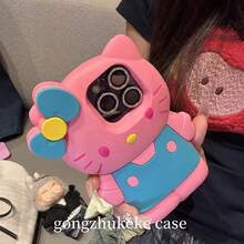 SANRIO 猫咪图案时尚创意蓝色挂绳硅胶防水防震软手机壳，兼容 17系列、11/12/12 Pro、13/14/15、13 Pro/14 Pro/15 Pro、12 Pro Max/13 Pro Max/14 Pro Max/15 Pro Max、16、16 Pro、16 Pro Max、17、17 Pro、17 Pro Max，母亲节、感恩节的绝佳礼物 - 粉色 - 查看 1