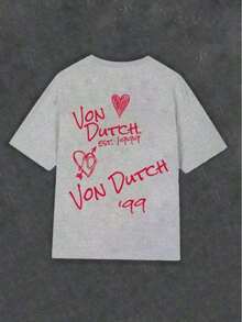 Spring Outfits For Womensummer TopsWhite 1pcs Women's Double-Sided Printing Von Dutchh Heart Logo With Key And Year 1999 Fabric Soft & Skin-Friendly Unisex Style Gifts For Spring Festival, Valentine's Day, St. Patrick's Day & World Cup-Van Dutch Dragon Print Women T Shirt Classic Americana Style Graphic TeeLoose And Comfortablesummer Clothes Spring Outfits For Womensummer Clothes Women's Elegant Summer Short Sleeve Blouse Loose Comfortable Breathable Daily Wear Top - 灰色 - 查看 3