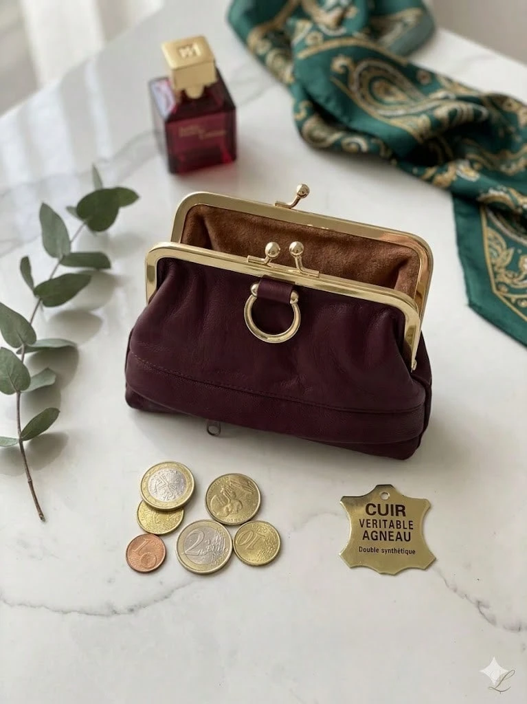 Achetez-en un, obtenez-en un gratuitement. Porte-monnaie en cuir véritable, certifié cuir agneau, petit, mignon et pratique véritable. - Rouge foncé - Voir 1