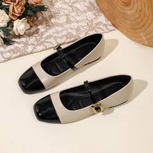 2026新款女士简约平底玛丽珍鞋 - 方頭黑珠接杏色珠 - 查看 17