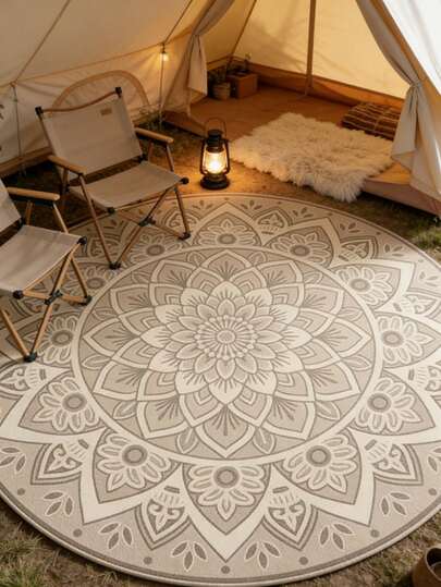1pc Floral Round Area Rug, Living Room Carpet, Washable Decorative Carpet For Living Room, Bedroom