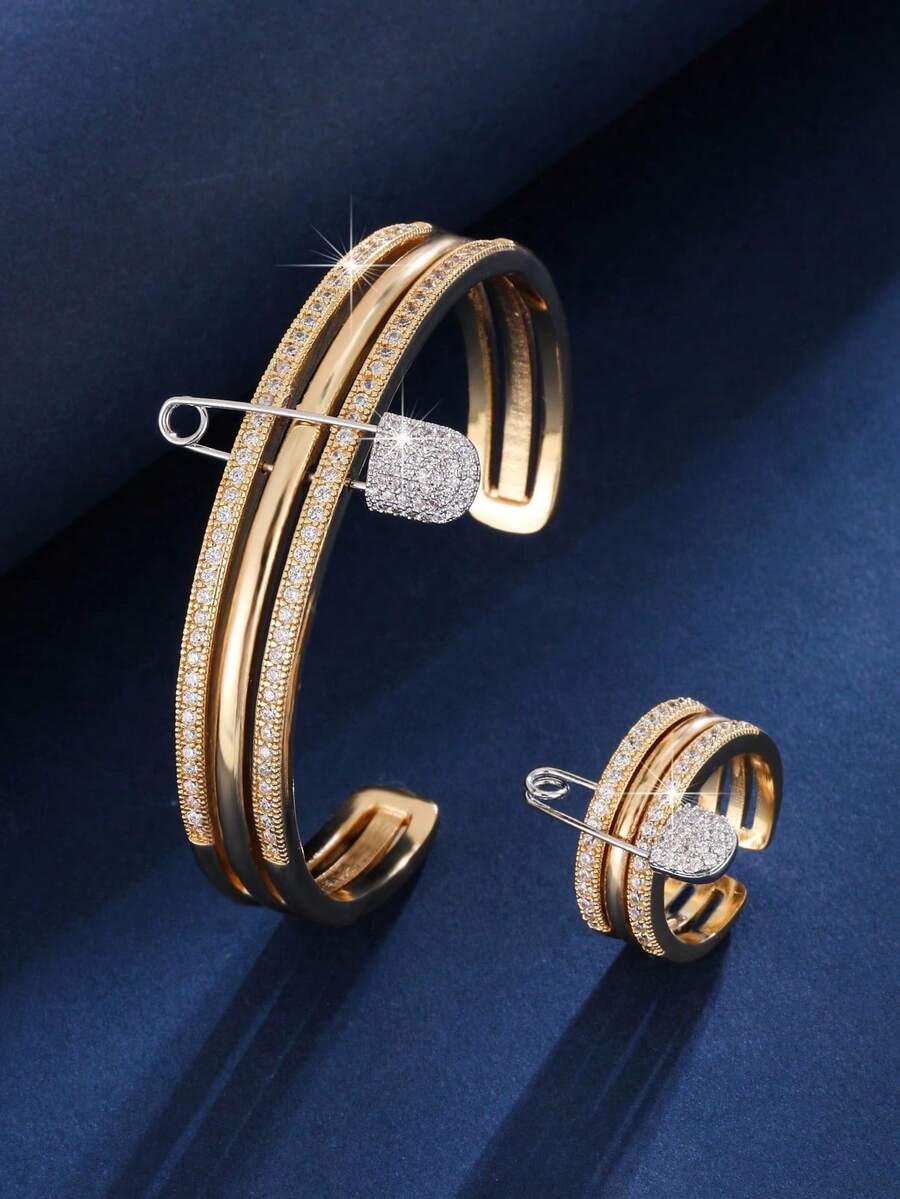 Set de 2 pulseras elegantes y ajustables de imperdible de varios niveles y colores, adecuadas para mujeres y niñas. (Nota: Debido a diferentes lotes de producción, puede haber algunas diferencias de color; además, debido a la influencia de la iluminación y los ángulos de toma, el producto real puede tener ligeras diferencias de color con respecto a las imágenes.) - Multicolor - Ver 1