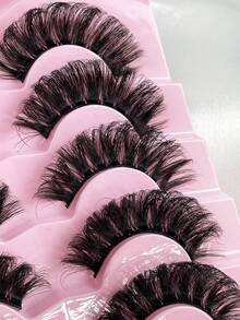 Hinarin 7对/包 DD卷翘俄罗斯假睫毛，浓密卷翘蓬松，3D仿貂毛睫毛，猫眼效果，8D纤长浓密睫毛，提拉眼部，延长加粗睫毛线，打造精致妆容 - 黑色 - 查看 2