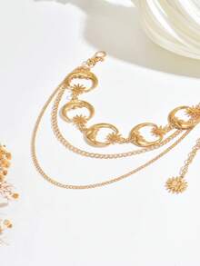 1件时尚性感向日葵腰链，独特笑脸吊坠身体链，百搭向日葵笑脸腰链身体饰品，适合女性日常、度假、派对佩戴 - 金色 - 查看 4