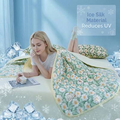 1 pieza Manta refrescante, manta ligera, diseño floral y de unicolor moderno, adecuada para personas que duermen con calor, tamaño grande y ligero, tela suave y sedosa transpirable, absorción rápida de humedad y disipación del calor, versátil para el hogar y los viajes, adecuada para todas las estaciones