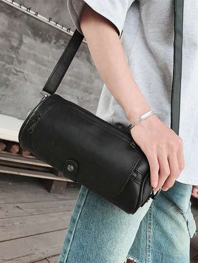 Túi đeo chéo hình trụ, túi đeo vai đa năng, chống thấm nước, thích hợp cho công sở, sinh viên, du lịch, đi học, chất liệu da PU, phong cách tối giản, cổ điển, thường ngày, công sở, đường phố, dành cho nam giới, trẻ em trai, quà tặng cho nam giới.
