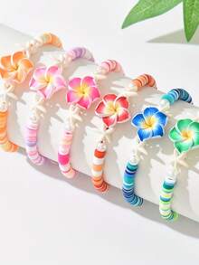 3pcs Bohemian Summer Vacation Style Soft Clay Flower Shell Braided Bracelet - Fresh Multicolor Soft Clay Flower Adjustable 2-In-1 Bracelet And Anklet, Decorated With Imitation Pearls, Suitable For Occasions Like Valentine's Day, Mother's Day, Beach Vacation, Flower Shell Bracelet, Daily Gift - Multicolor - View 9